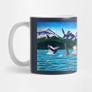 Humpback Whales Oil Painting, Alaskan Artist Scott Clendaniel, Alaska Living Room Art, Seward Landscape, Ocean Painting, Marine Life Art Mug